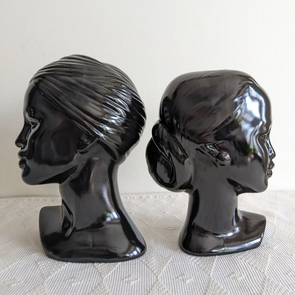 Holland Mold Busts Vintage MCM ceramic decor smooth black gloss finish - Picture 2 of 10